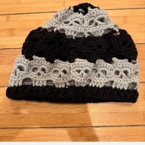 Handmade (not by me) Black and gray crochet skull beanie.